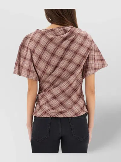 Isabel Marant Étoile Asymmetric Checked Draped Short Sleeve Top In Multi