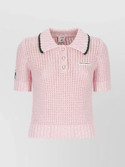Casablanca Cotton Mouliné Polo Shirt In Pink