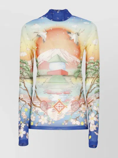 Casablanca "tennis Club" Mesh Top In Multi