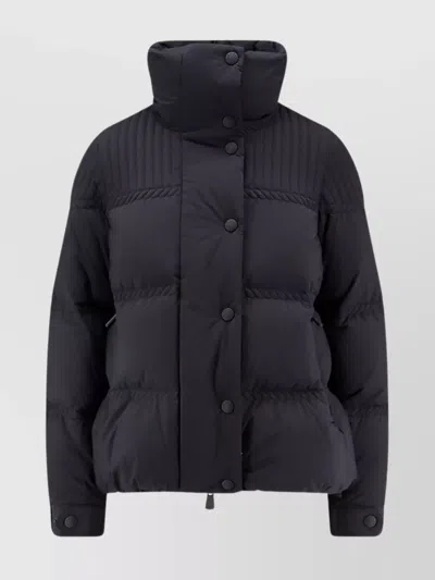 Moncler High Collar Quilted Nylon Outerwear In Blue