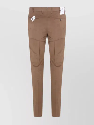 Pt Torino Slim Fit Trousers With Pockets And Loops In Brown