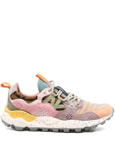 Flower Mountain Yamano 3 Pink And Yellow Suede And Nylon Sneakers In Multi