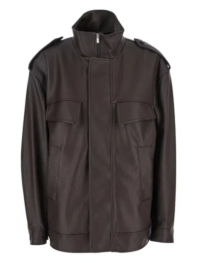 Rame Flap-pocket Zip-front Jacket In Brown