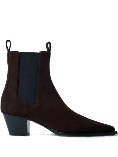 Totême Toteme 80mm Suede Boots With Pointed Toe In Brown