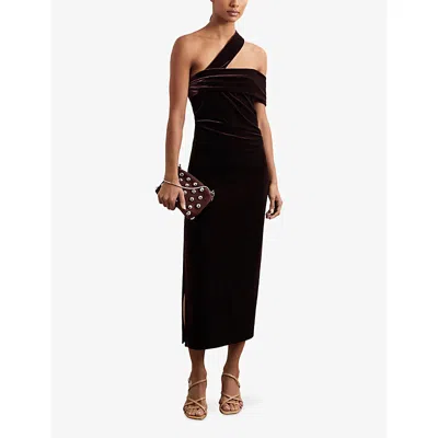 Reiss Womens  Dalia One-shoulder Slim-fit Stretch-velvet Midi Dress In Burgundy