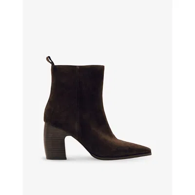 Reiss Chocolate Suede Block-heel Ankle Boots In Brown