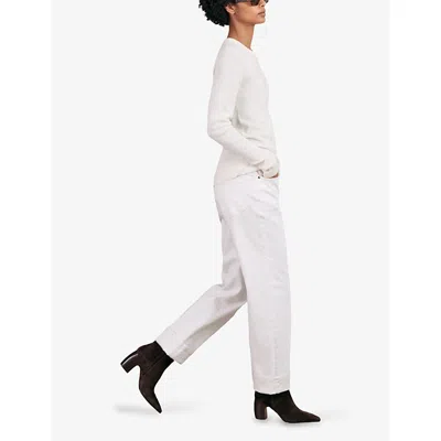 Reiss Chocolate Suede Block-heel Ankle Boots In Brown