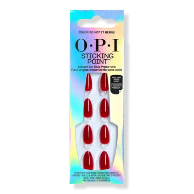 Opi Sticking Point Press On Nails - Color So Hot It Berns In Burgundy