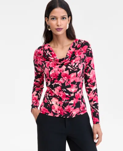 Inc International Concepts Women's Cowl-neck Long-sleeve Top, Macy's Exclusive In Pink