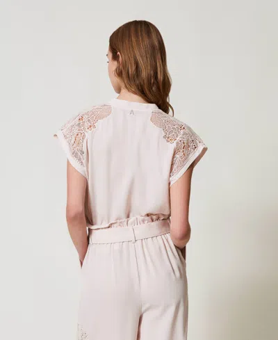 Actitude By Twinset Chemise En Sergé Avec Broderie In Neutral