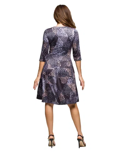24seven Comfort Apparel Women's Three Quarter Sleeve Fit And Flare Dress In Gray