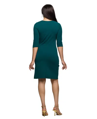 24seven Comfort Apparel Women's Three Quarter Sleeve Ruched Tulip Hem Mini Dress In Green