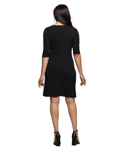 24seven Comfort Apparel Women's Three Quarter Sleeve Ruched Tulip Hem Mini Dress In Black