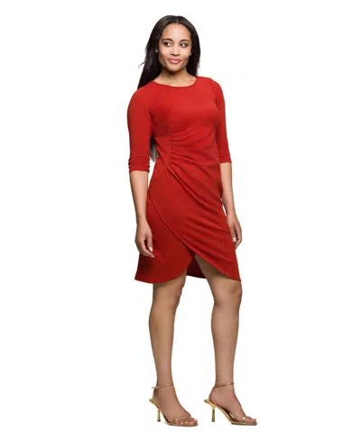 24seven Comfort Apparel Three Quarter Sleeve Ruched Tulip Hem Mini Dress In Red