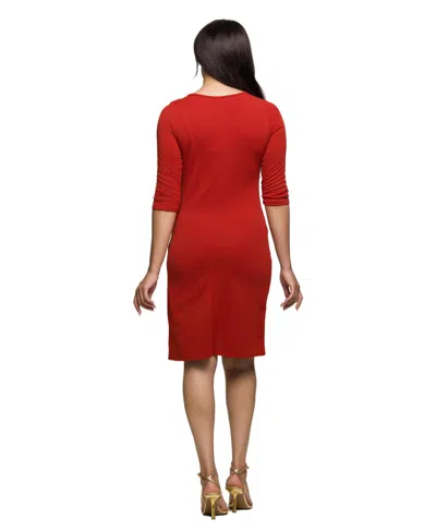 24seven Comfort Apparel Three Quarter Sleeve Ruched Tulip Hem Mini Dress In Red