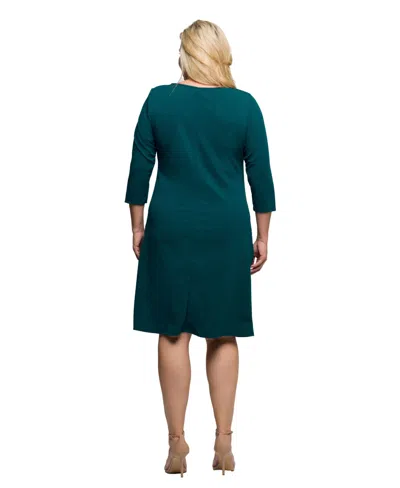 24seven Comfort Apparel Plus Size Three Quarter Sleeve Ruched Tulip Hem Mini Dress In Green