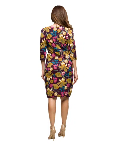 24seven Comfort Apparel Women's Floral Print Faux Wrap Dress In Multi