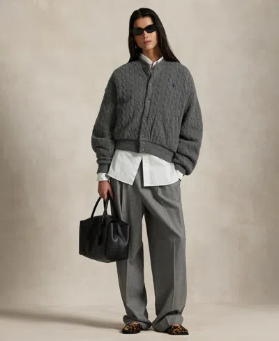 Polo Ralph Lauren Cashmere Sweater Bomber Jacket Grey In Gray