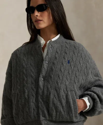 Polo Ralph Lauren Cashmere Sweater Bomber Jacket Grey In Gray