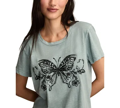 Lucky Brand Women's Linear Butterfly Classic Crew Neck T-shirt In Green