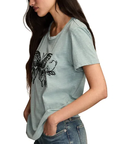 Lucky Brand Women's Linear Butterfly Classic Crew Neck T-shirt In Green
