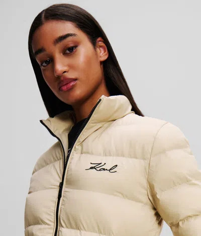 Karl Lagerfeld Signature Puffer Jacket In Neutral