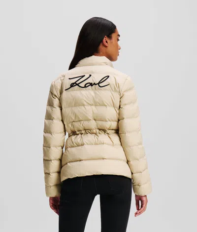 Karl Lagerfeld Signature Puffer Jacket In Neutral