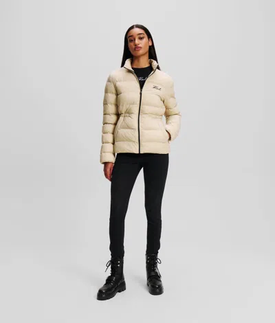Karl Lagerfeld Signature Puffer Jacket In Neutral