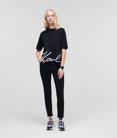 Karl Lagerfeld Karl Signature Hem T-shirt Woman T-shirt Black Size S Organic Cotton