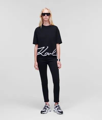 Karl Lagerfeld Karl Signature Hem T-shirt Woman T-shirt Black Size S Organic Cotton