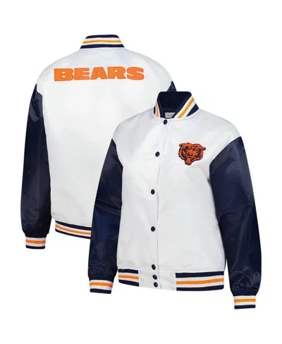Mitchell & Ness Women's White Chicago Bears Plus Size Full-snap Satin Jacket In White