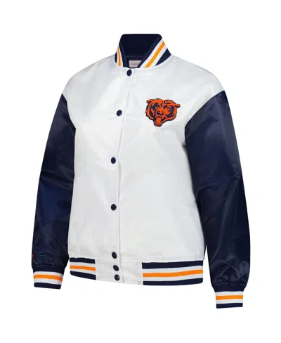 Mitchell & Ness Women's White Chicago Bears Plus Size Full-snap Satin Jacket In White