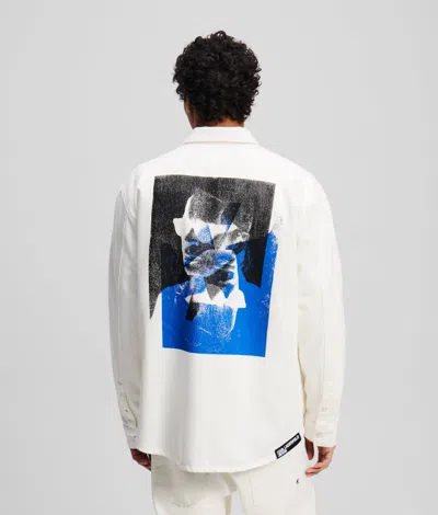 Kl Jeans Karl Print Denim Overshirt In White | ModeSens