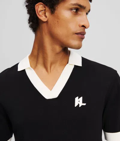 Karl Lagerfeld Monogram Knitted Polo Shirt In Black