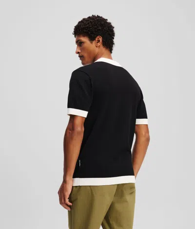 Karl Lagerfeld Monogram Knitted Polo Shirt In Black