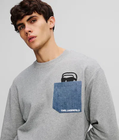 Karl Lagerfeld Ikon Denim Pocket Sweatshirt In Gray