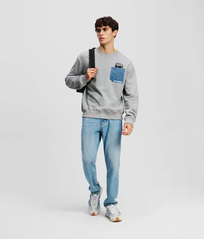 Karl Lagerfeld Ikon Denim Pocket Sweatshirt In Gray