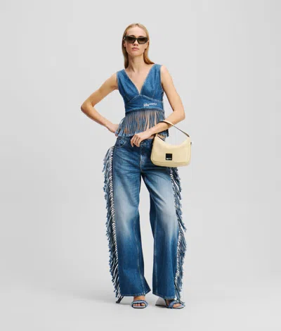 Kl Jeans Fringed Relaxed Jeans In Blue