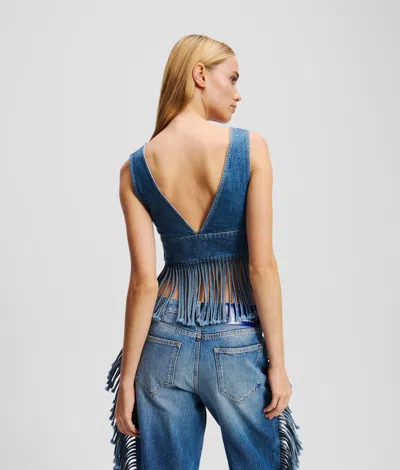 Kl Jeans Fringed Denim Top In Blue