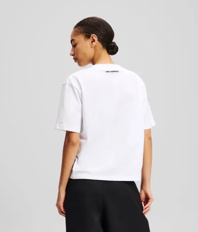 Karl Lagerfeld Signature Hem V-neck T-shirt In White