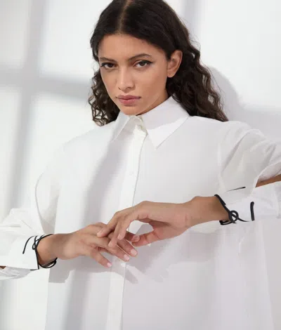 Karl Lagerfeld Signature Cuff Poplin Shirt In White