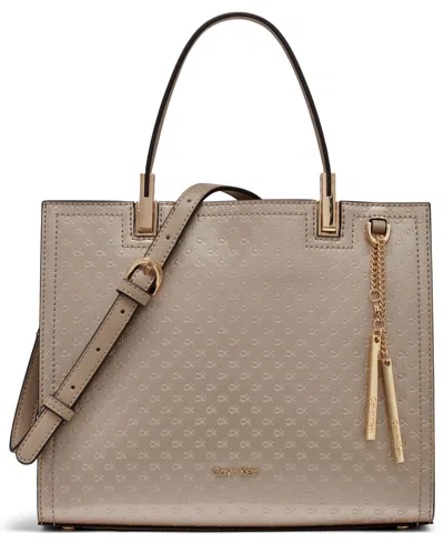 Calvin Klein Women's Verne Signature Embossed Convertible Satchel With Charm In Silver