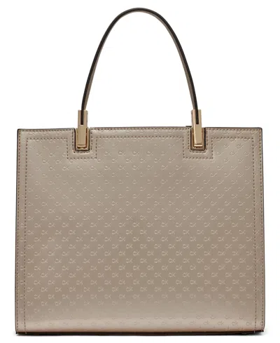 Calvin Klein Women's Verne Signature Embossed Convertible Satchel With Charm In Silver