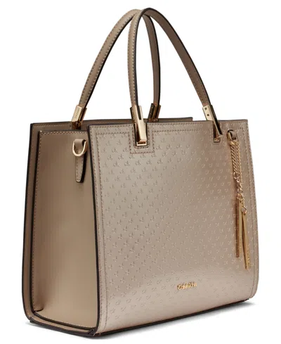 Calvin Klein Women's Verne Signature Embossed Convertible Satchel With Charm In Silver