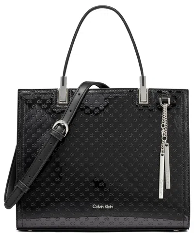 Calvin Klein Women's Verne Signature Embossed Convertible Satchel With Charm In Black