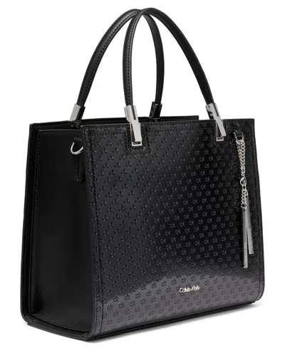 Calvin Klein Women's Verne Signature Embossed Convertible Satchel With Charm In Black