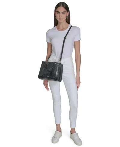 Calvin Klein Women's Verne Signature Embossed Convertible Satchel With Charm In Black