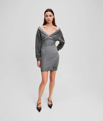 Kl Jeans Off-shoulder Sweat Dress In Gray
