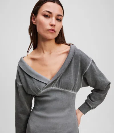 Kl Jeans Off-shoulder Sweat Dress In Gray