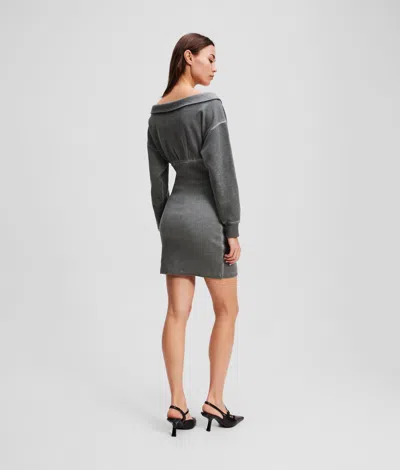 Kl Jeans Off-shoulder Sweat Dress In Gray
